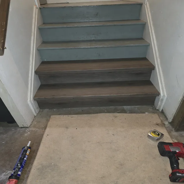 Staircase Tread & Riser Install Before